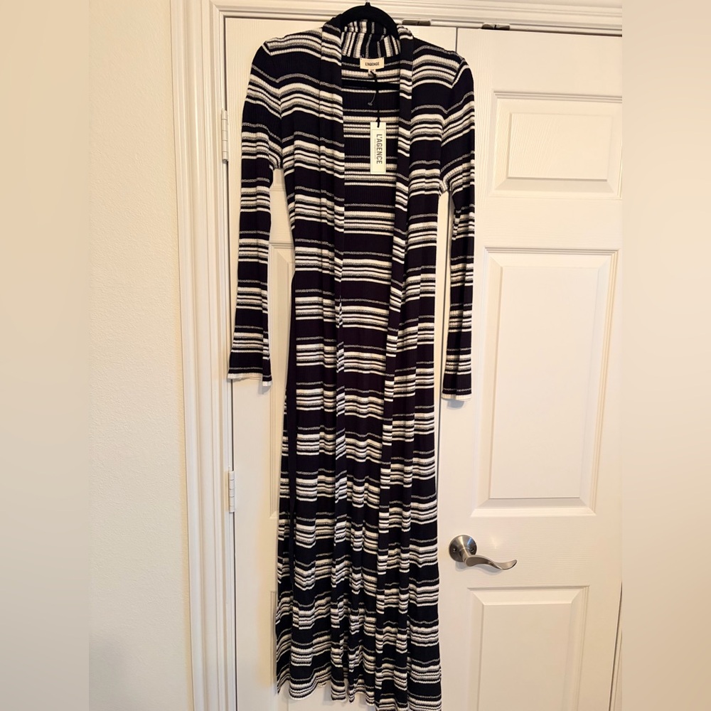 L'AGENCE Black and White Striped Cardigan